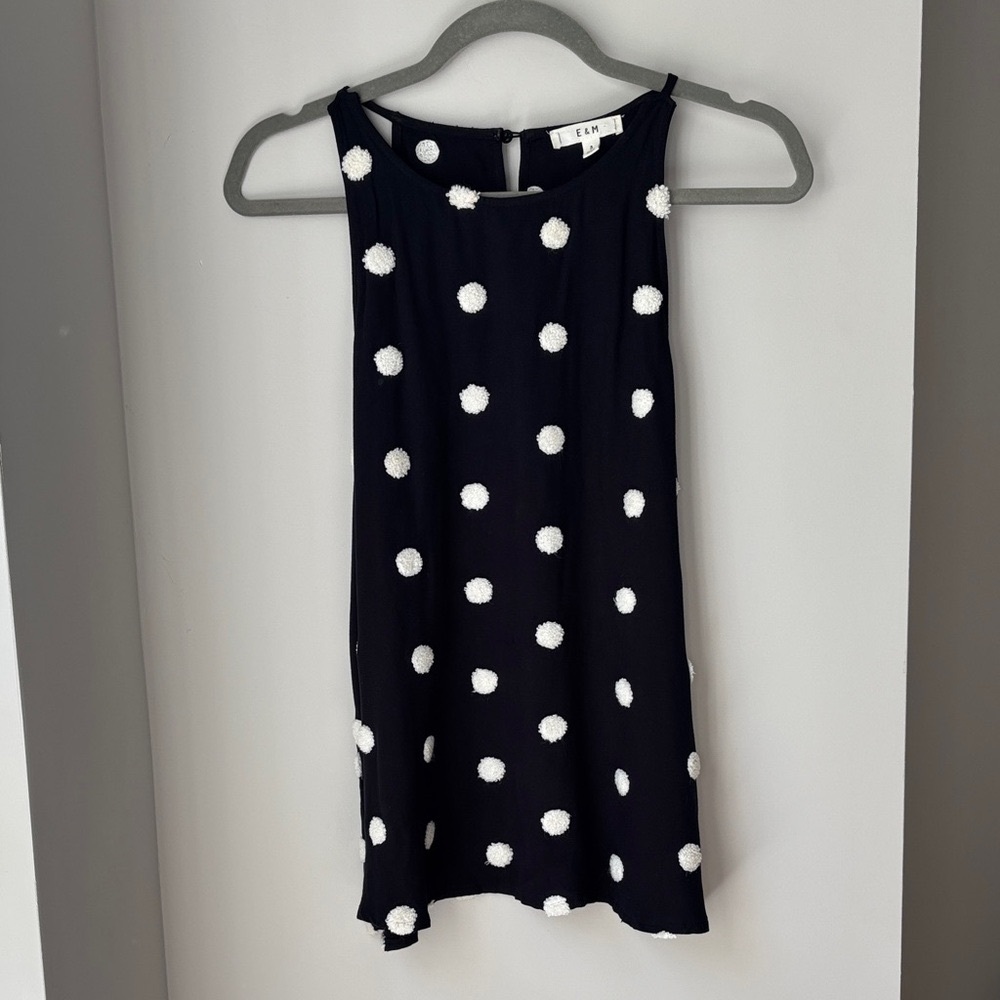 Navy and White Polka Dot Top